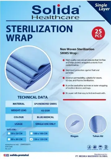 [SHC - STW - 120 BLUE] SOLIDA HEALTHCARE Sterilization Wrap Single Layer 120 x 120