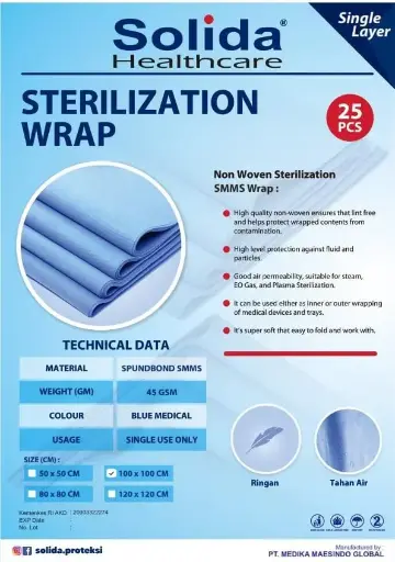 [SHC - STW - 80 BLUE] SOLIDA HEALTHCARE Sterilization Wrap Single Layer 80 x 80